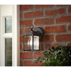 8.5 in. Black Decorative Outdoor Coach Wall Lantern Sconce Light with Clear Glass Shade