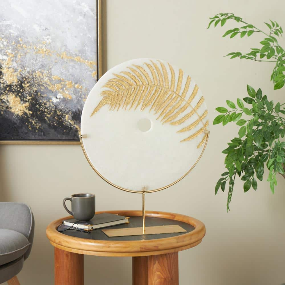 Litton Lane White In X In Polystone Round Disk Leaf Sculpture With Center Cutout And