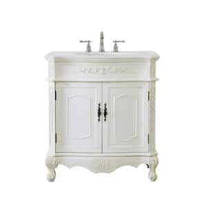 Simply Living 32 in. W x 21 in. D x 36 in. H Bath Vanity in Antique White with Ivory White Engineered Marble
