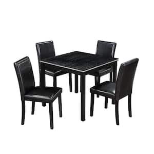 5-Piece Square Black Wood Top Kitchen Table Set Seats 4 for Small Space