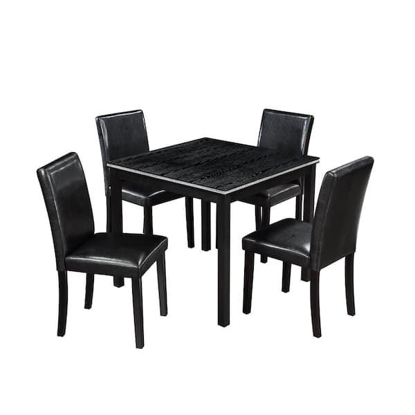 Boyel Living 5-Piece Square Black Wood Top Kitchen Table Set Seats 4 for Small Space