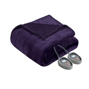 62 in. x84 in. Heated Microlight to Berber Purple Twin Blanket