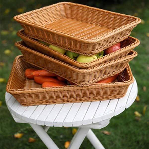 Lynzavix Brown 2 Pack Plastic Woven Bread Basket Plastic Wicker