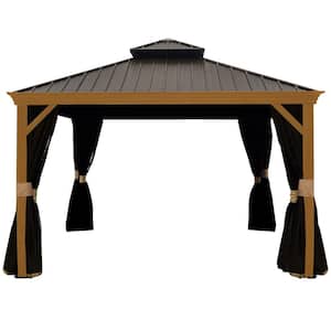 Apollo 12 ft. x 12 ft. Wood Like Aluminum Hardtop Gazebo with Galvanized Steel Roof and Mosquito Net