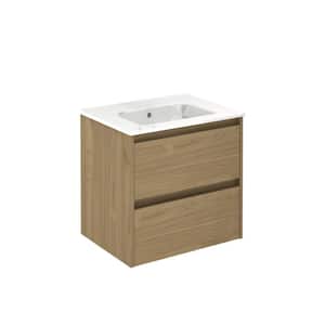 Sansa 24 in. W x 18 in. D x 23 in. H Vanity with 2-Drawers in Toffee Walnut with Ceramic White Basin