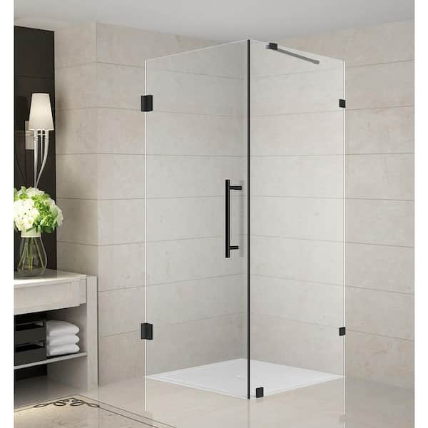 Aquadica 32 in. x 72 in. Frameless Corner Hinged Shower Door in Matte Black