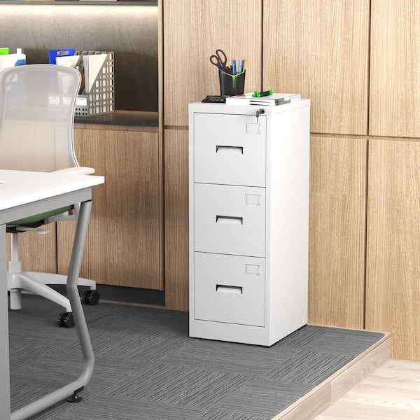40.6 in. H x 17.7 in. D 3 Drawer White Metal 14.9 in. W Vertical