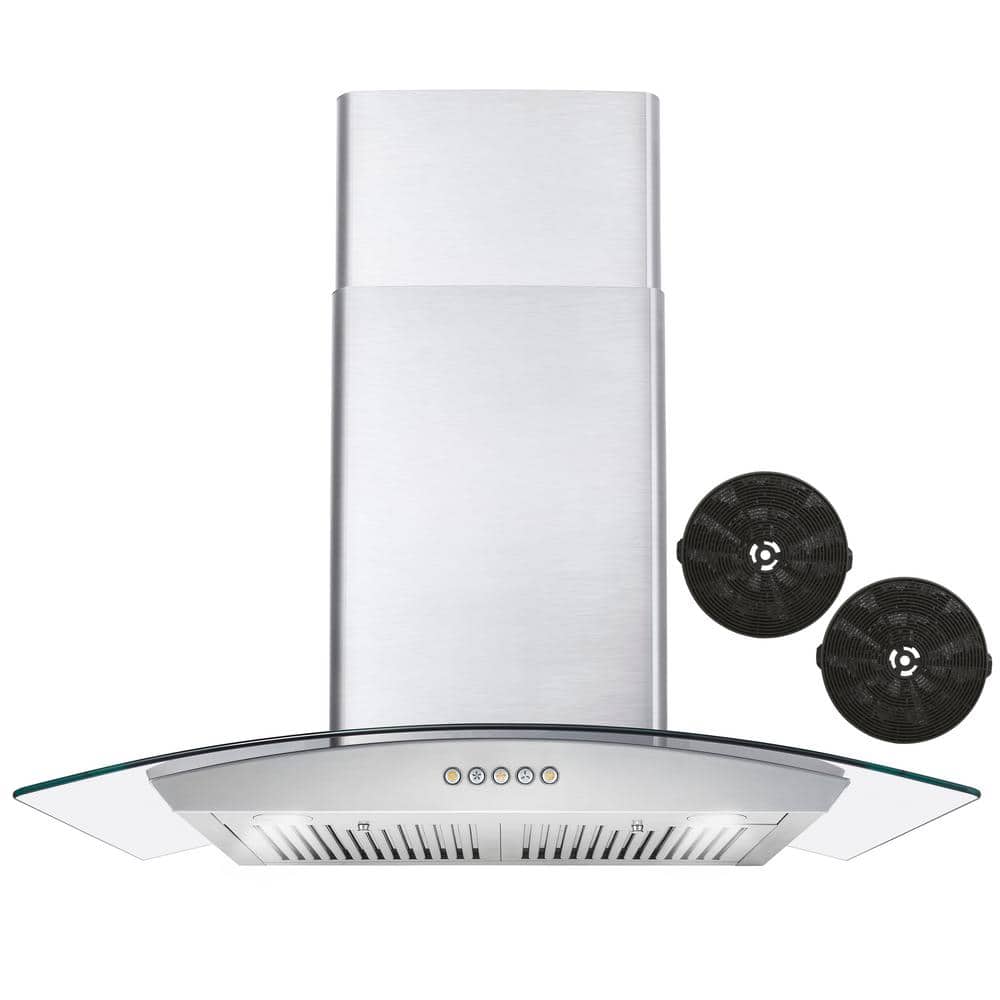 Cosmo 30 in. 380 CFM Convertible Wall Mount Range Hood with Push Button Controls LED Lighting in Stainless Steel, Silver