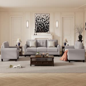 80 in. Flared Arm 3-Piece 6-Seater Sofa Set in Light Gray