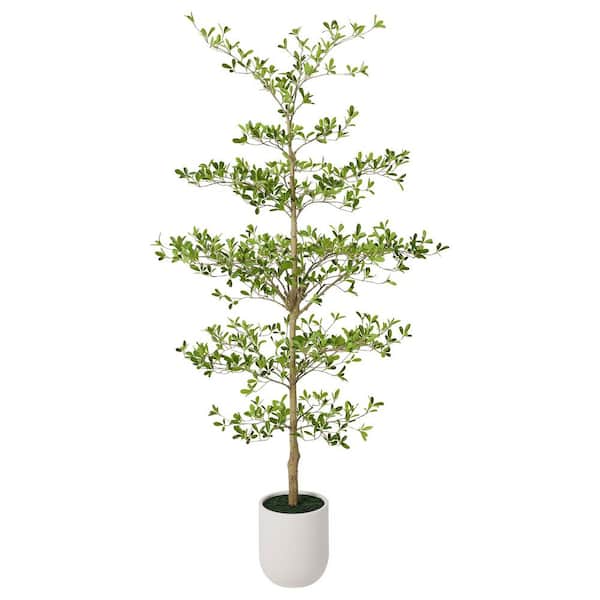 Artificial 8 ft. Black Olive Tree with White Planter Faux Olive Trees for Indoor outdoor Home Decor Housewarming Gift