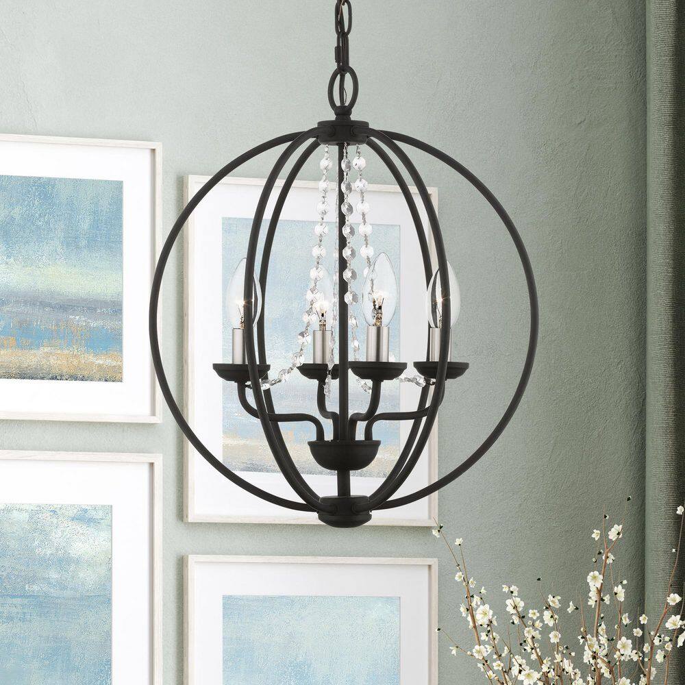 Arabella Black Nickel 4-Light Orb Chandelier with Draping Crystals