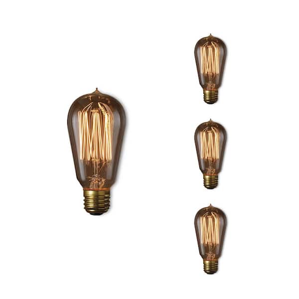 Bulbrite 60 - Watt Equivalent ST18 Dimmable Medium Screw Decorative Incandescent Light Bulb Amber Light 2200K, 4 Pack