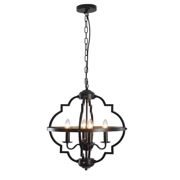 UMEILUCE 4-Light Black Vintage Lantern Chandelier for Living Dining Room Foyer Farmhouse Hanging Lamp