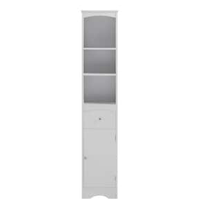 White Tall Wood Storage Cabinet Freestanding Floor Cabinet with Drawer, Door, Adjustable Shelf for Bathroom Living Room