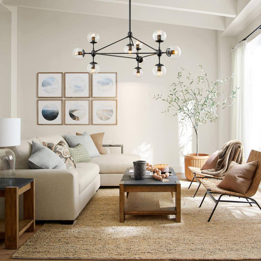 Black 10-Light Sputnik Chandelier with Glass Globe Shades