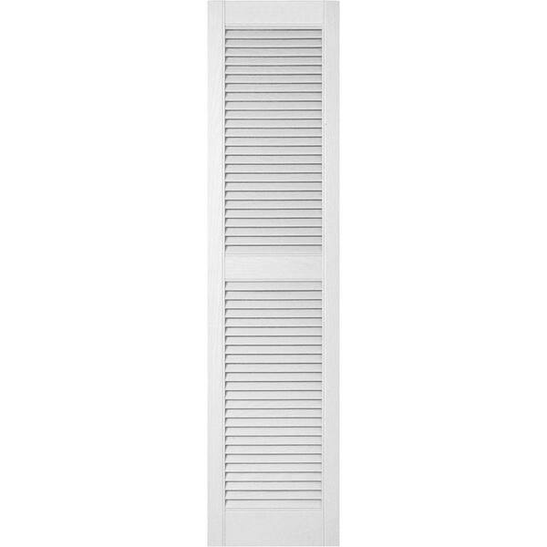 Ekena Millwork 12 in. x 43 in. Lifetime Vinyl Custom Straight Top Center Mullion Open Louvered Shutters Pair Paintable