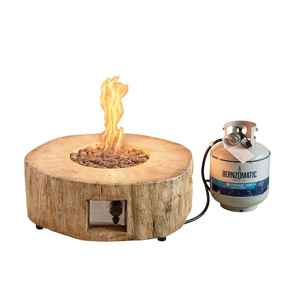 Uixe 28 in. W x 10 in. H Round Faux Stone Propane Brown Fire Pit