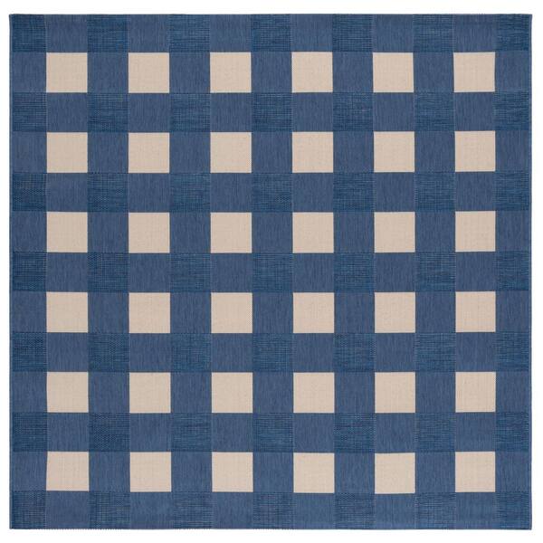 SAFAVIEH Courtyard Blue/Beige 7 ft. x 7 ft. Plaid Grid Indoor/Outdoor Square Area Rug