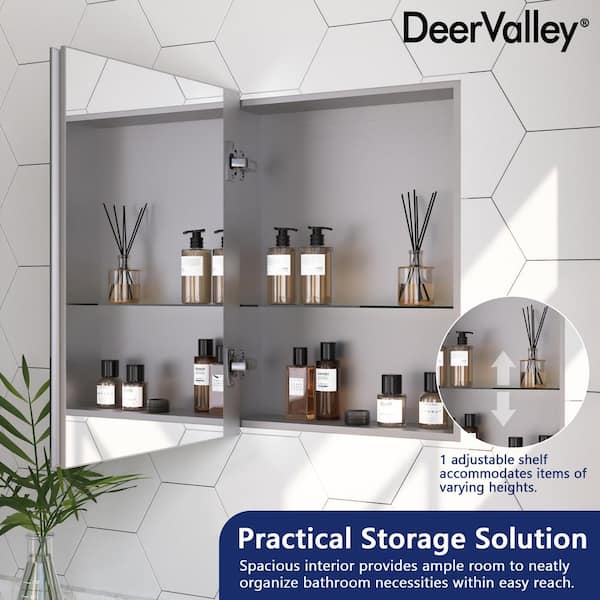 DEERVALLEY Rectangular Aluminum Frameless 15 in. W x 19 in. H Recessed Medicine Cabinet in Sliver with Mirror and Beveled Edge