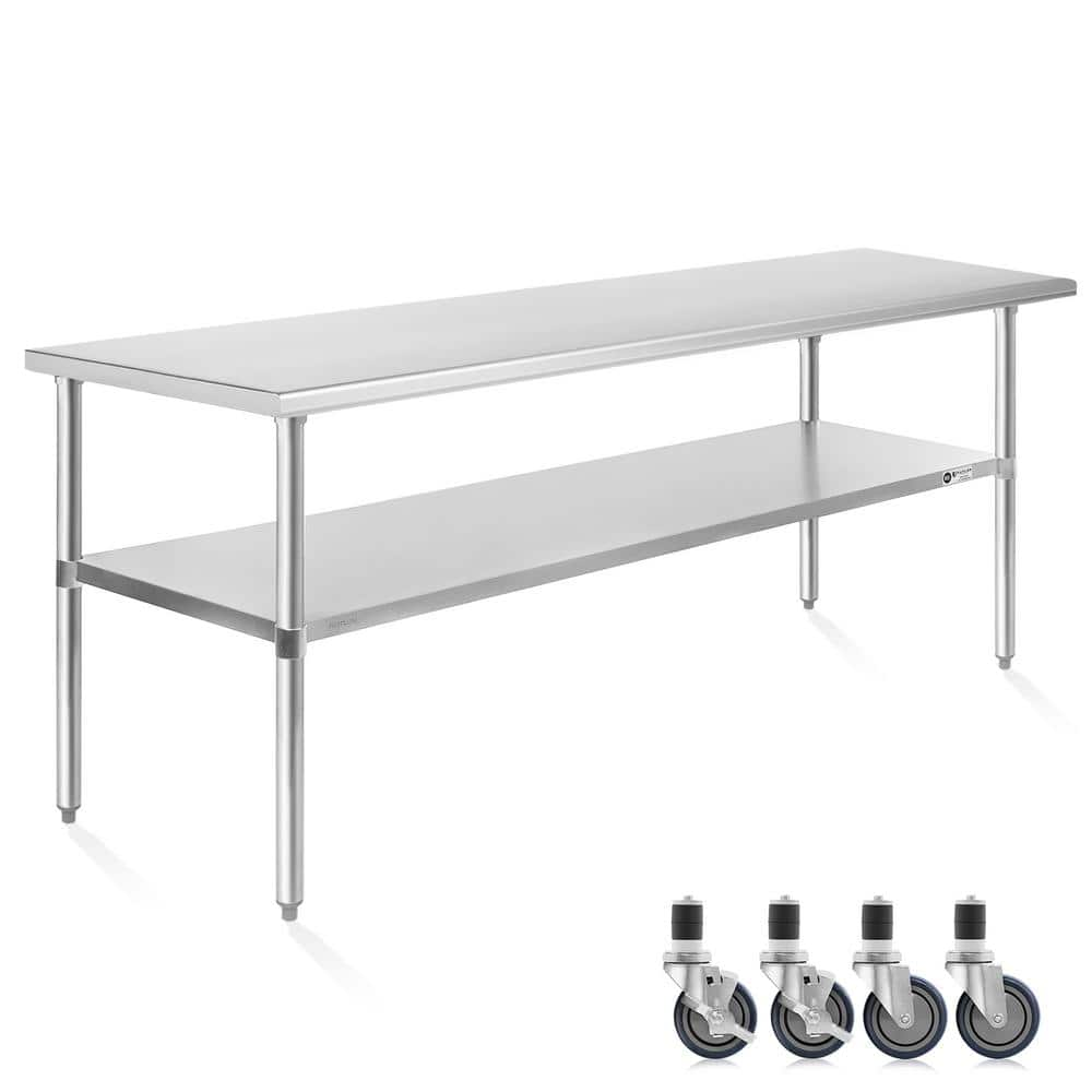 30 In X 72 In Stainless Steel Kitchen Prep Table With Bottom Shelf   Stainless Steel Kitchen Prep Tables Prep Kt 14 4w 64 1000 