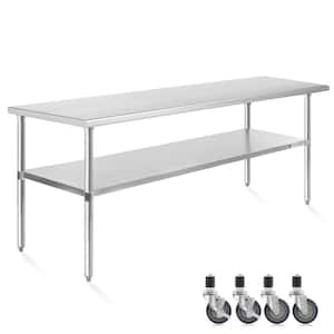 30 in. x 72 in. Stainless Steel Kitchen Prep Table with Bottom Shelf and Casters