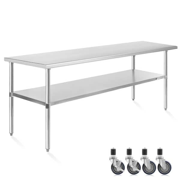 Unbranded 30 in. x 72 in. Stainless Steel Kitchen Prep Table with Bottom Shelf and Casters