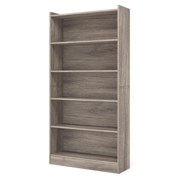 BYBLIGHT Eulas 72 in. Tall Grey Wood 5-Shelf Standard Bookcase, 6-Tiers ...