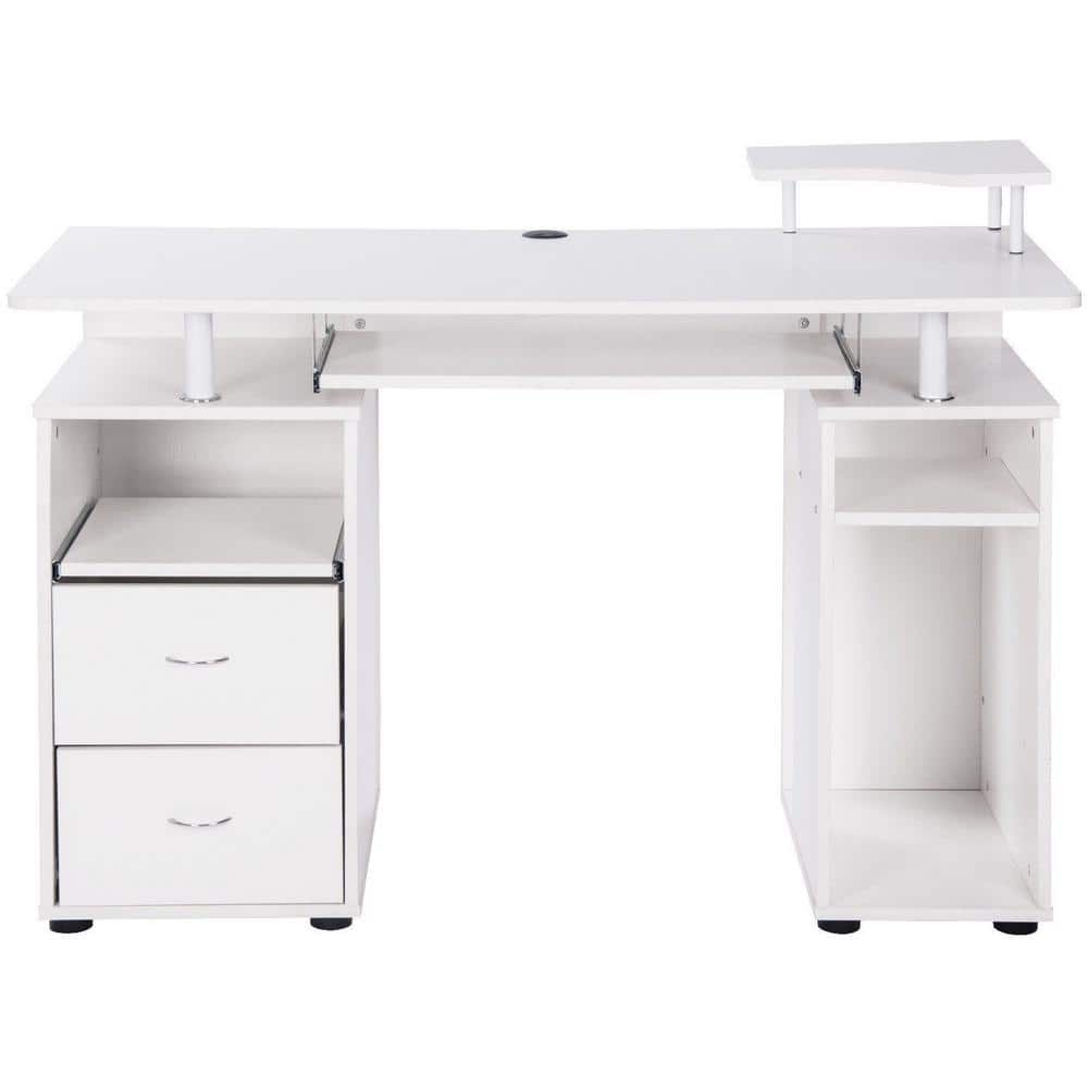 Boyel Living White Essential Home Office Computer Desk with Pull-Out ...