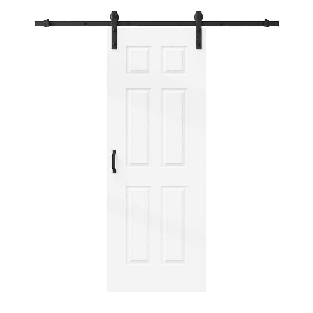 32 in. x 80 in. 6 Panel White Primed Solid Core MDF Composite Sliding Barn Door with Hardware Kit Handle Included price history on PriceWatchPro