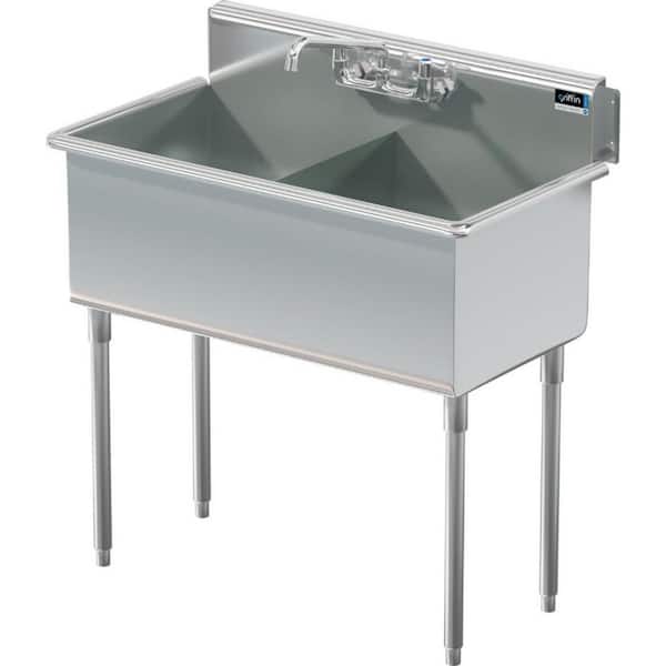 Griffin Products 39 in. Freestanding Stainless Steel 2 Compartments Commercial Sink with Faucet