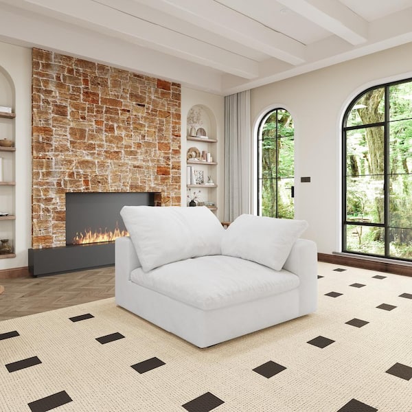 J&E Home 40 in. Square Arm Linen Large Size Modular Cloud Feather Sectional Sofa for Apartment Living Room in White-A JE-121WE-1