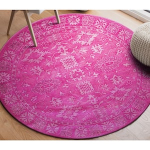 Pink Hand-Tufted Wool Traditional Overdyed Rug, 8' x 8', Area Rug