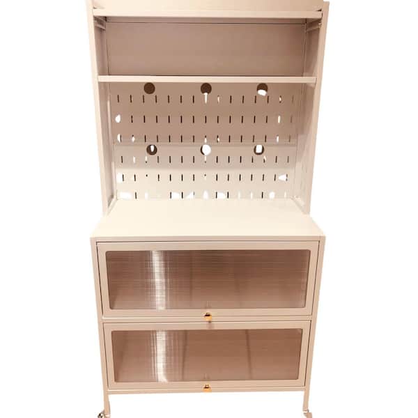 Adrinfly 39 in. W x 15 in. D x 64 in. H Metal Ready to Assemble Cornor Cabinet Kitchen Floor Storage with Wheels in White