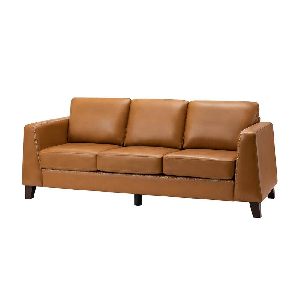 Casio 81.5 in. Slope Arms Genuine Leather Mid-century Modern Rectangle Sofa in Brown -  JAYDEN CREATION, ZSFLB0098-CML-2