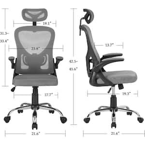 Fabric Office Chair High Back Ergonomic Adjustable Headrest Armrest Mesh Lumbar Support Task Chair in Gray with Arms