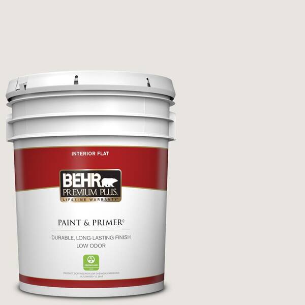 BEHR PREMIUM PLUS 5 gal. #PR-W08 Ambience White Flat Low Odor Interior Paint & Primer