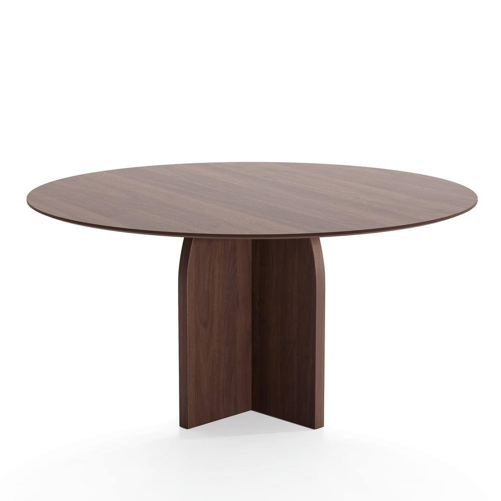 Flora Modern Walnut Round Oak Wood Top 59 in. Cross Leg Dining Table Seats 8