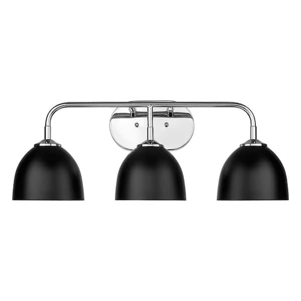 Golden Lighting Zoey 7.25 in. 3-Light Silver Vanity Light with Matte Black