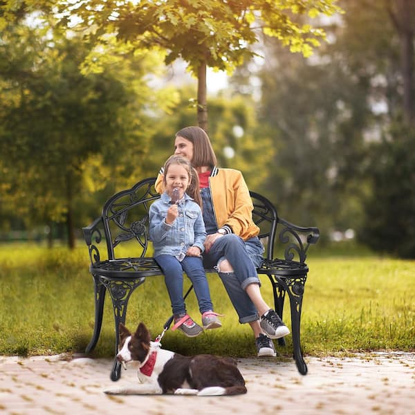 Outdoor Bench, 38.8 in. Metal Garden Bench for Outdoors, 480 lbs. Load Capacity Bench, Outdoor Garden Park Bench
