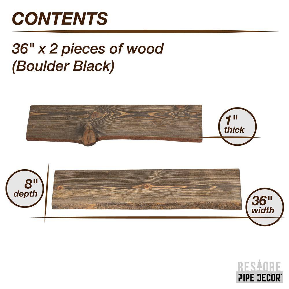 Boulder Black Pinewood Live Edge Wall Shelf Set
