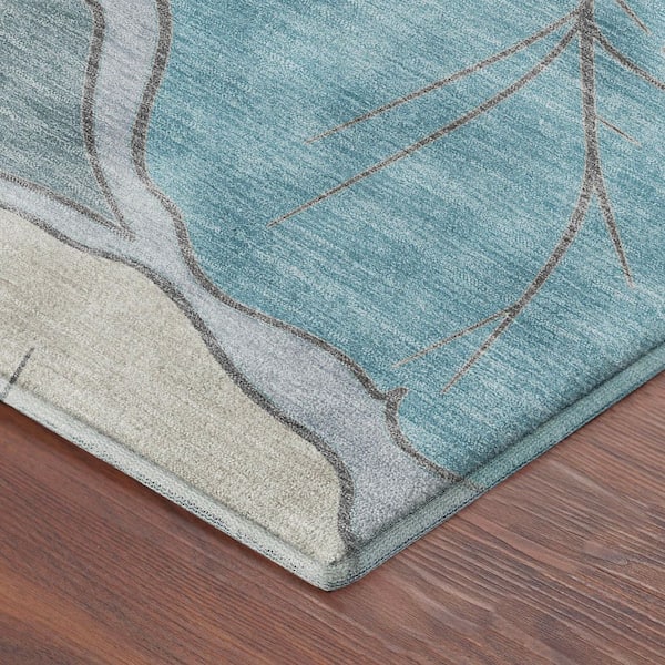 Mayfield Premium Machine Washable Abstract AMF2348 Teal 9 ft. x 12 ft. Area Rug