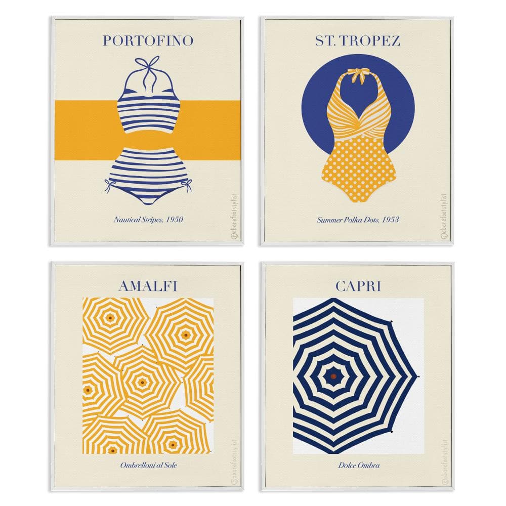 Retro Beach Vacation Elements 4 Piece White Framed Giclee Art Set, design by A Barefoot Stylist price history on PriceWatchPro