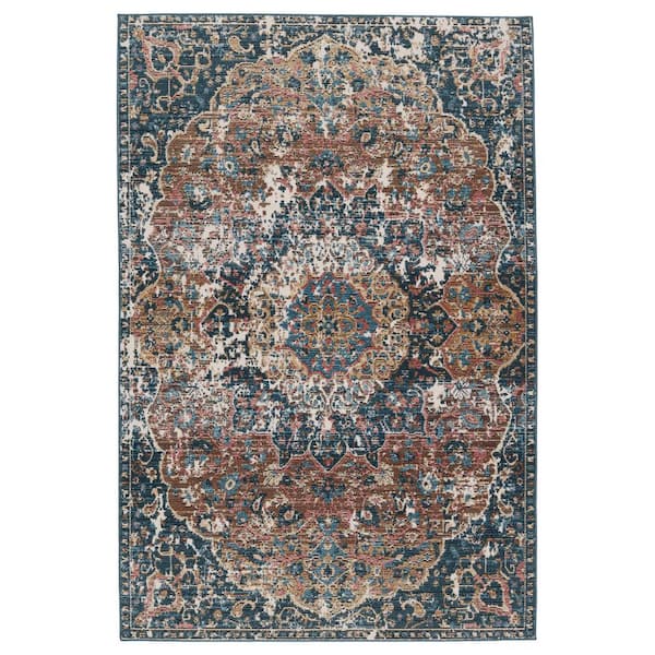 Akela Dark Blue/Multicolor 8 ft. x 10 ft. Medallion Rectangle Indoor/Outdoor Area Rug