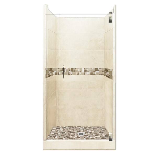 American Bath Factory Tuscany Grand Hinged 42 in. x 42 in. x 80 in. Center Drain Alcove Shower Kit in Desert Sand and Satin Nickel Hardware