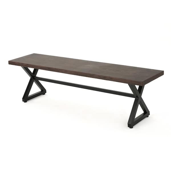 Misopily Modern Industrial Design Brown Rust-Resistant Cast Aluminum Outdoor Ottoman with Impressive Steel X-Frame Base in Black
