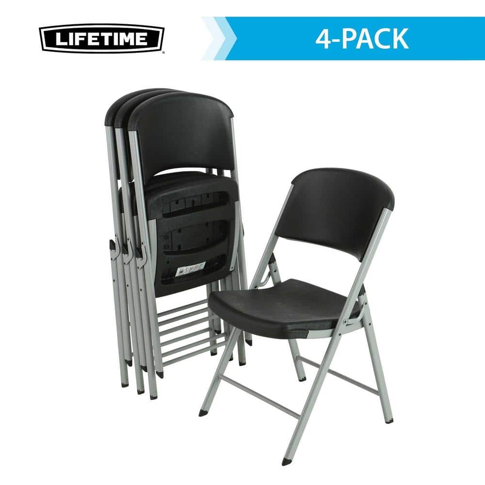Lifetime Black and Silver Folding Chairs, Set of 4