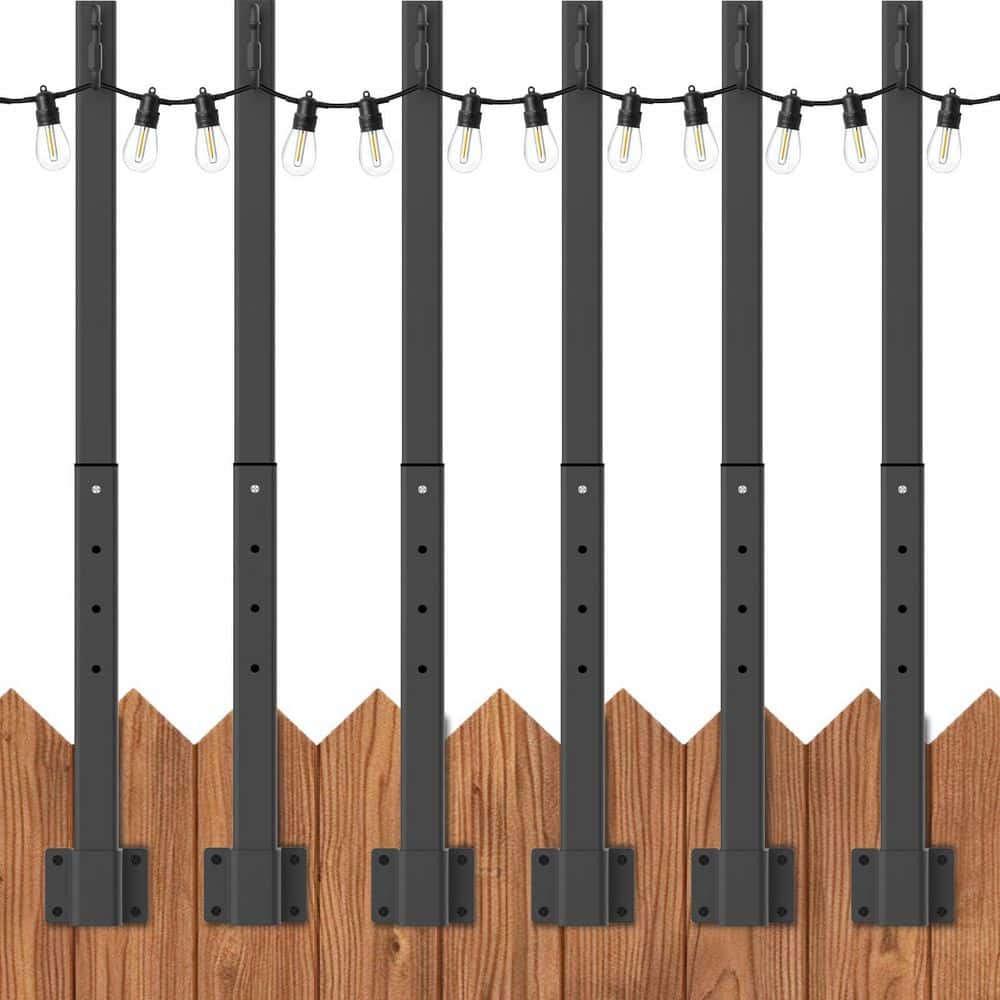 1.3 ft. Black Metal Solar String Light Poles Garden Stake 4-Pack HY1013 ...