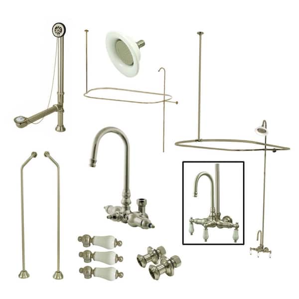 Vintage 3-Handle Claw Foot Tub Faucet in Brushed Nickel