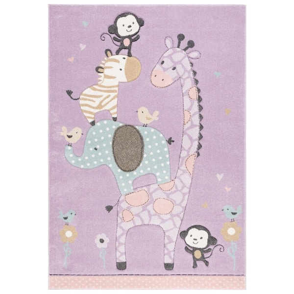 Carousel Kids 4 ft. x 6 ft. Purple Animal Print Area Rug