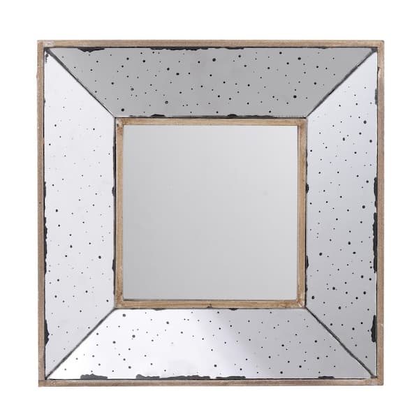 12 in. W x 12 in. H Small Square Wood Framed Wall Bathroom Vanity Mirror in Silver